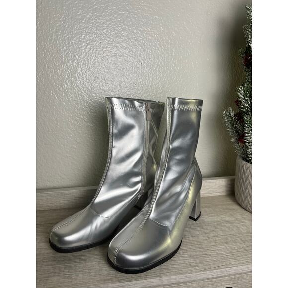 Women's Gogo Boots Mid Calf Block Heel Square Toe Zipper Low heel short booties - Picture 2 of 5